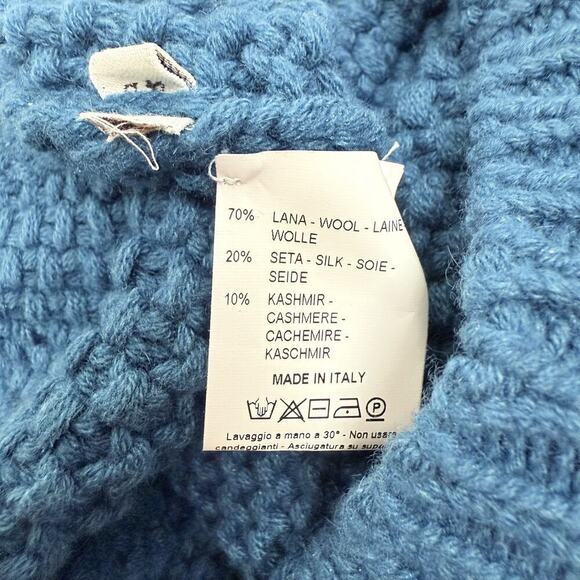KASH Italy Wool Silk Cashmere Blend Chunky Knit Sweater Women Size 42 / XL Teal - Picture 9 of 14